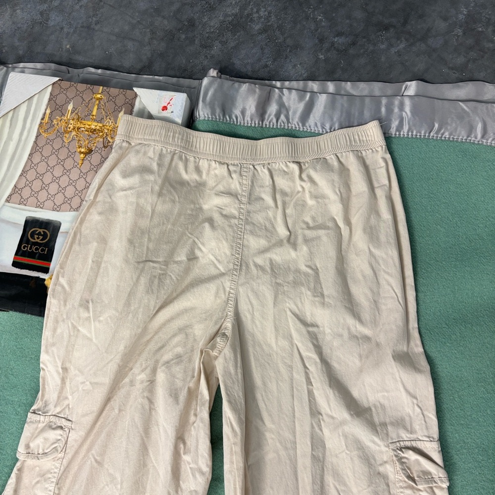 NWT Angel Kiss Tan Lightweight Cargo Pants Back Elastic Waist Wide Leg Women’s L - Picture 11 of 16